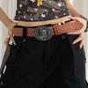 Punk Rock Women's Adjustable Waist Belt Embossed Design Metal Studs Cowgirl PU Leather Strap