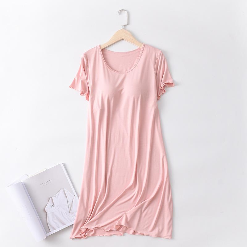 Modal With Chest Pads, Short-Sleeved Nightdresses, Pajamas, No Bras, Thin Plus-Size Ruffled Dresses, Women'S Summer Loungewear