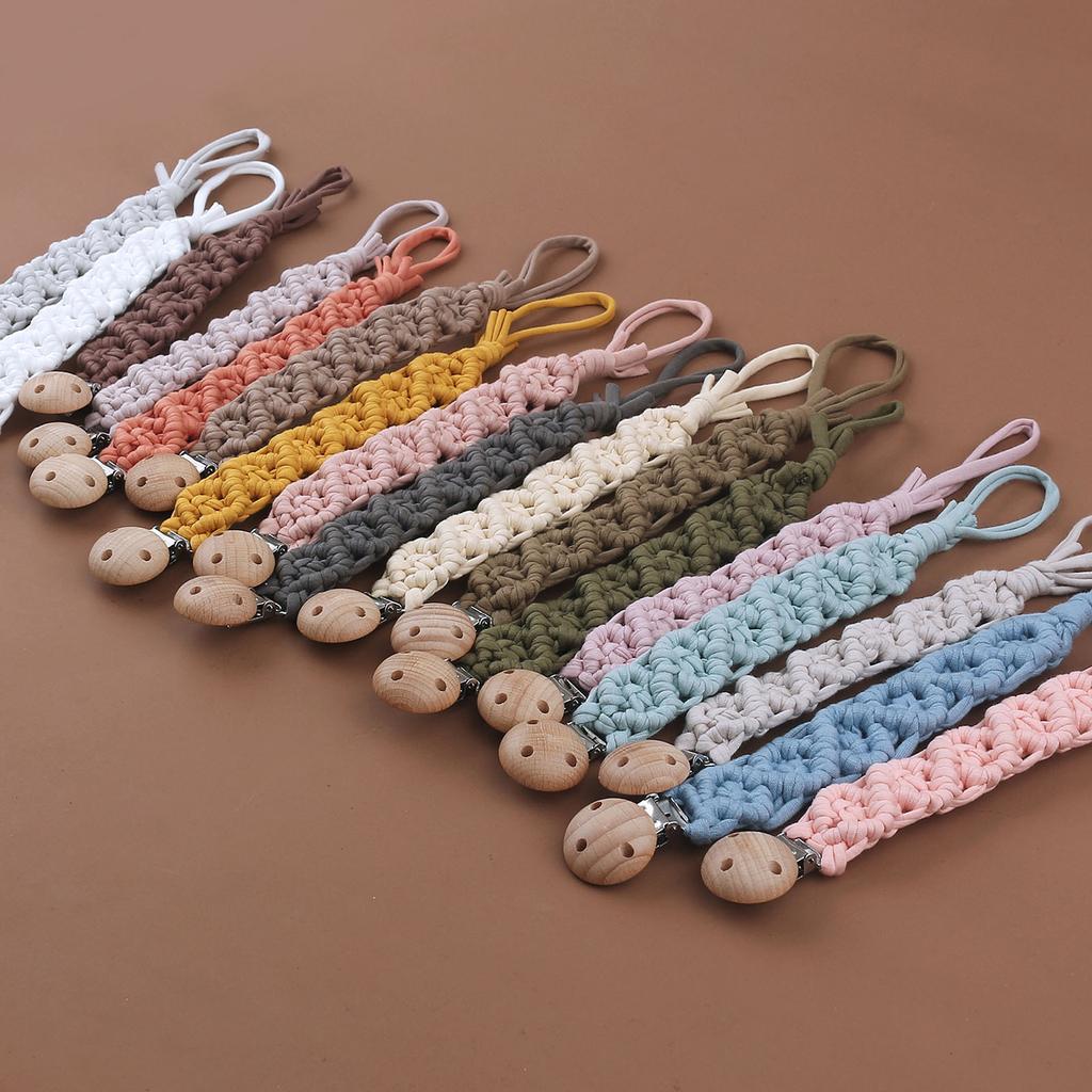 Cotton Handmade Crochet Pacifier Chain Soft Newborn Soothing Pacifier Beech Wood Clip Baby Chew Toy Christmas Gift