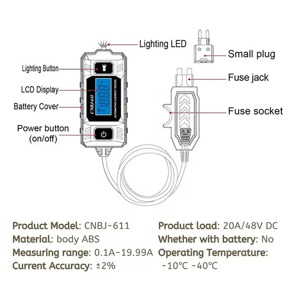 Car Circuit Probe Tester,Automobile Current Tester Fuse Tester Max-48V,Current Test Fuse Diagnostic Tool,For Car Repair Tool