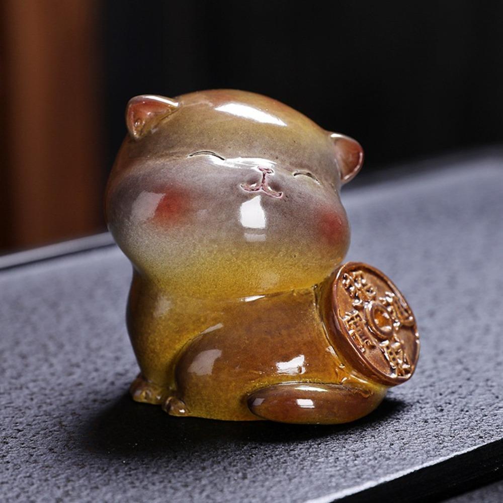 Figurines Lucky Cat Table Decoration Cute Mascot Desktops Animal Ornament Colorable Tea Pet Gift