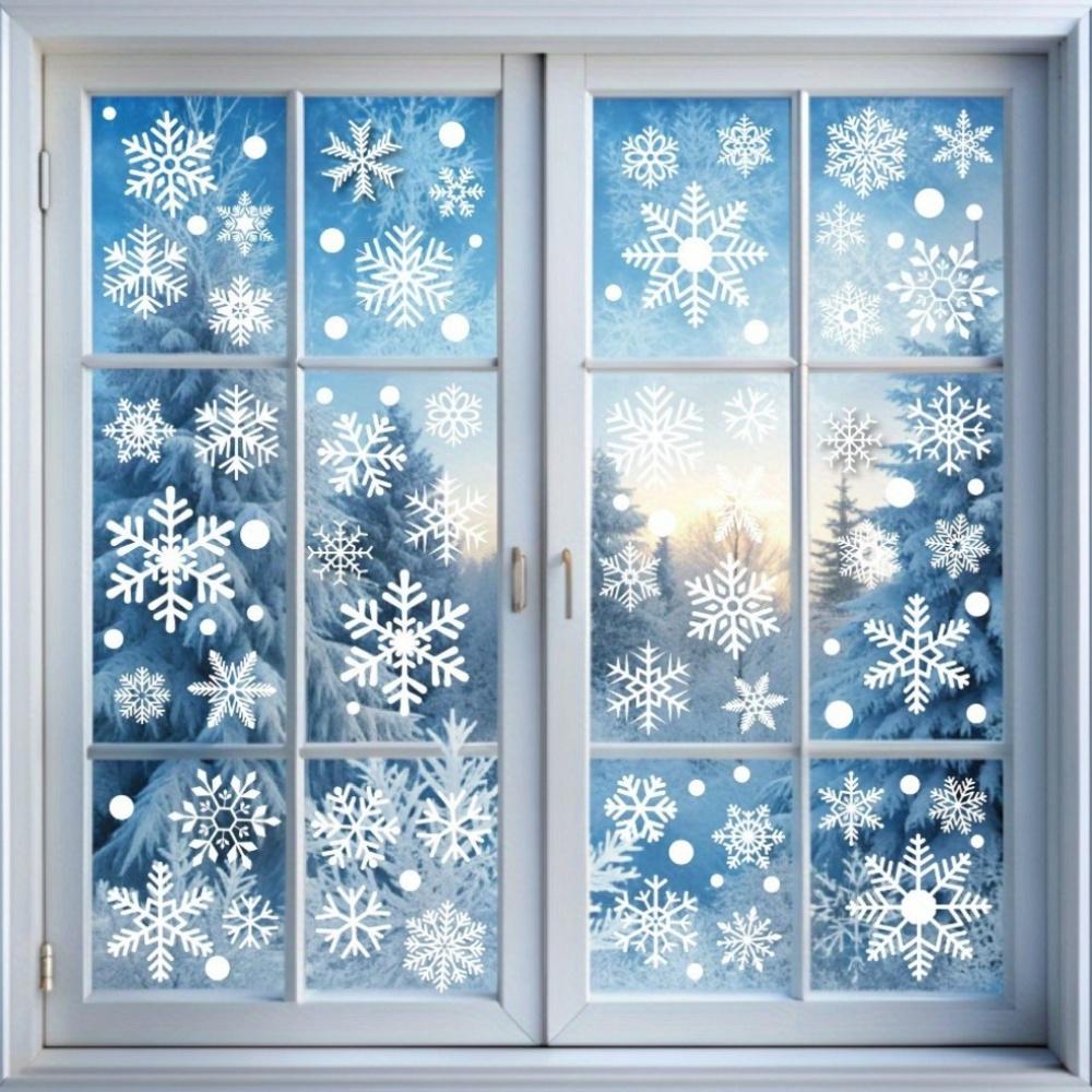 High quality[Christmas Snowflake Stickers] 6 Sheets of 114pcs Christmas Snowflake Window Stickers | Winter Cabinet Decoration, White Electrostatic