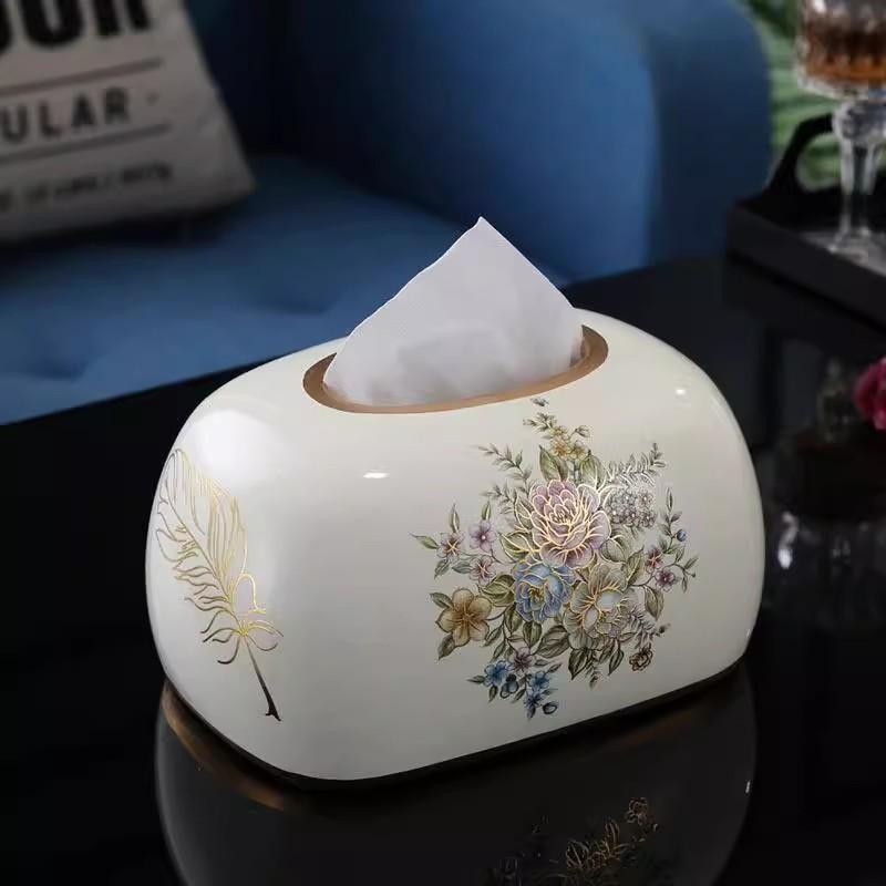 

Home living room simple, light luxury tissue box, American creative high-end paper box, European ceramic paper drawer for use