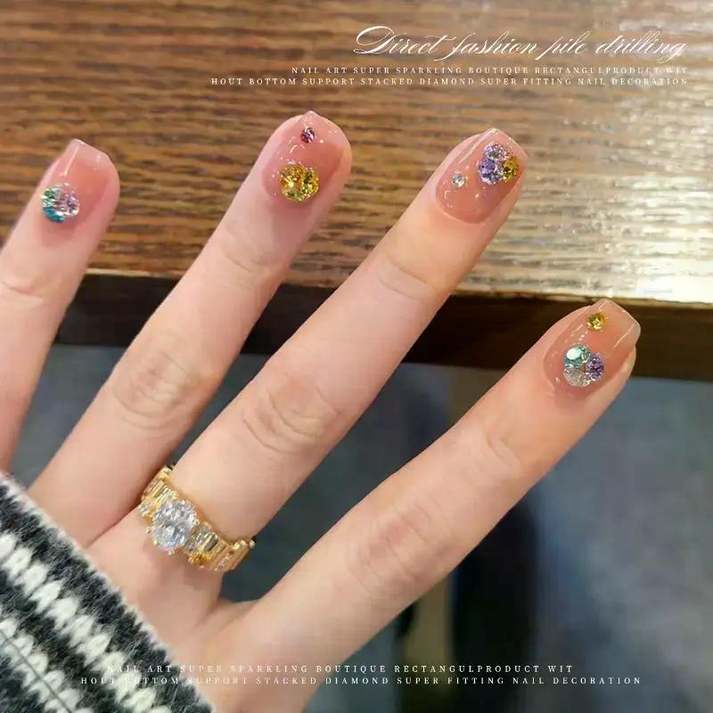 1 Box Mixed-Size Mini Pointed-bottom Round Nail Rhinestone Shiny Luxury Nail Crystal DIY Nail Art Decoration Gems Accessories