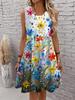 Lässiges Damen Tanktop-Kleid Sommer Ärmellos O-Ausschnitt 3D-Druck Locker A-Linien-Kleid Strand-Westenkleid