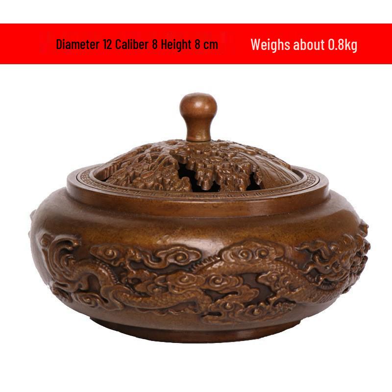 Copper Xuande Double Dragon Incense Burner: Buddha Fumigation Ornament Plate.