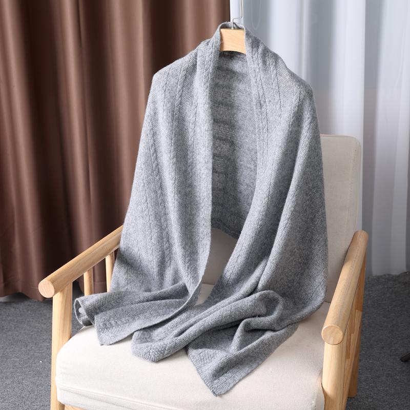 100% Wool Pattern Knitted Long Scarf For Women Winter Autumn Soft Warm Solid Color Minimalist Wrap Hijabs Dual-Use Shawls Female