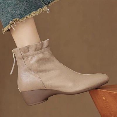 Women's Comfortable Retro Wedge Heel Ankle Boots - 2025 Autumn/Winter Fashion, Versatile & Warm Plush Mom Shoes