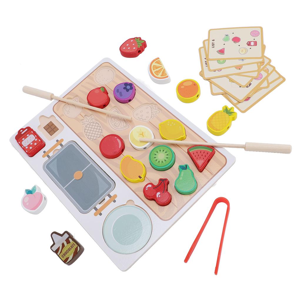 Wooden Play Food Set Kids Early Education Fruit Skewers Toys Pretend Accessories