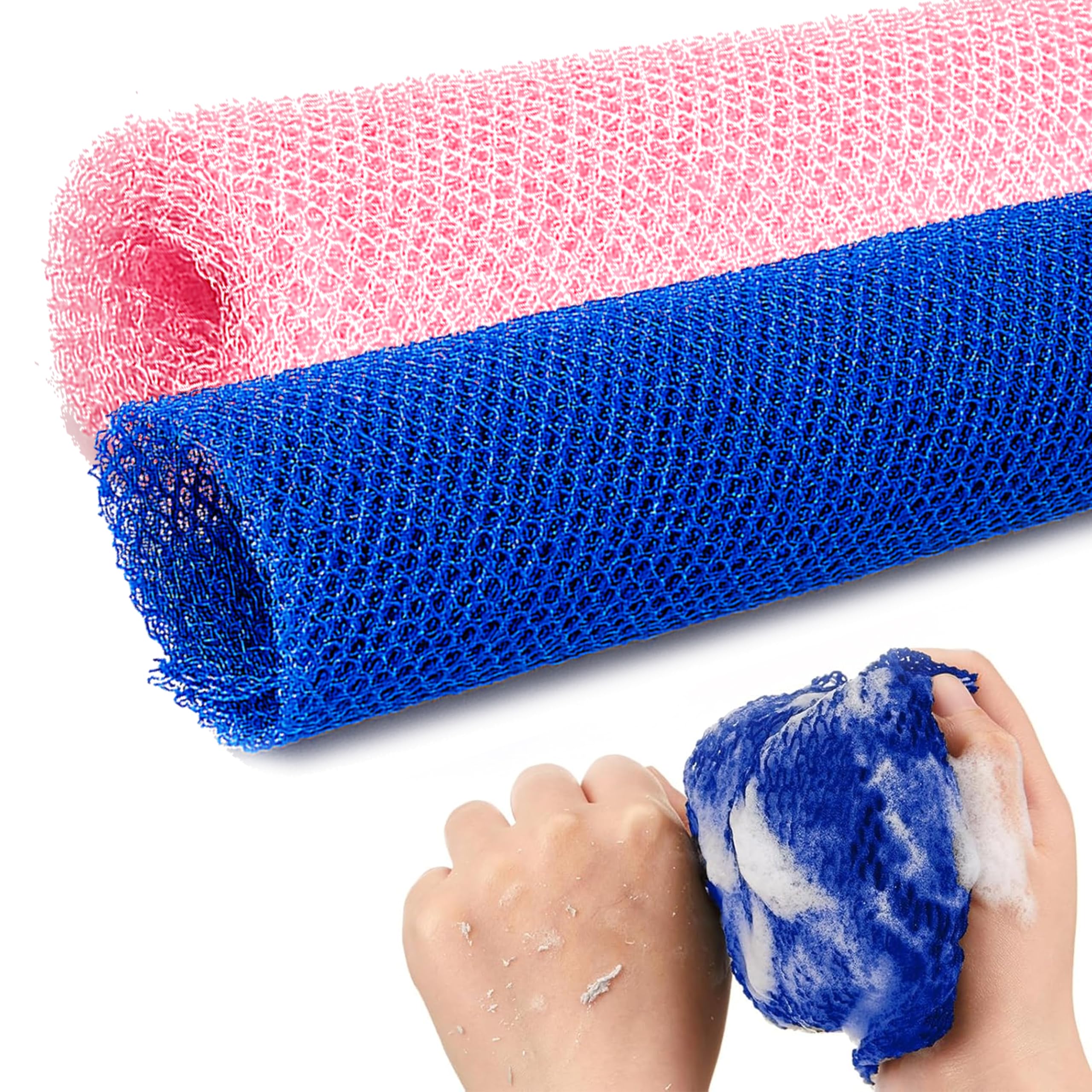 2 Pack Authentic African Net Sponge – 30X80cm (Blue & Pink), Eco-Friendly Exfoliating for Body/Back/Legs