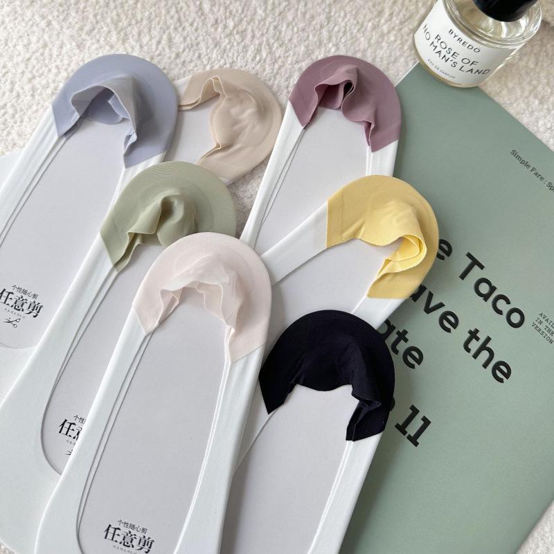 Color-Block Ice Silk Ankle Socks - Summer Thin, Non-Slip, No-Heel, Low-Cut Invisible Socks