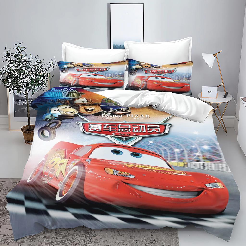 Zestaw pościeli 3D dla dzieci Lightning Mcqueen Łóżko podwójne Zestaw pościeli Słodka drukowana kreskówka Poszwa na kołdrę Poliestrowy zestaw kołdry Rozmiar Twin King