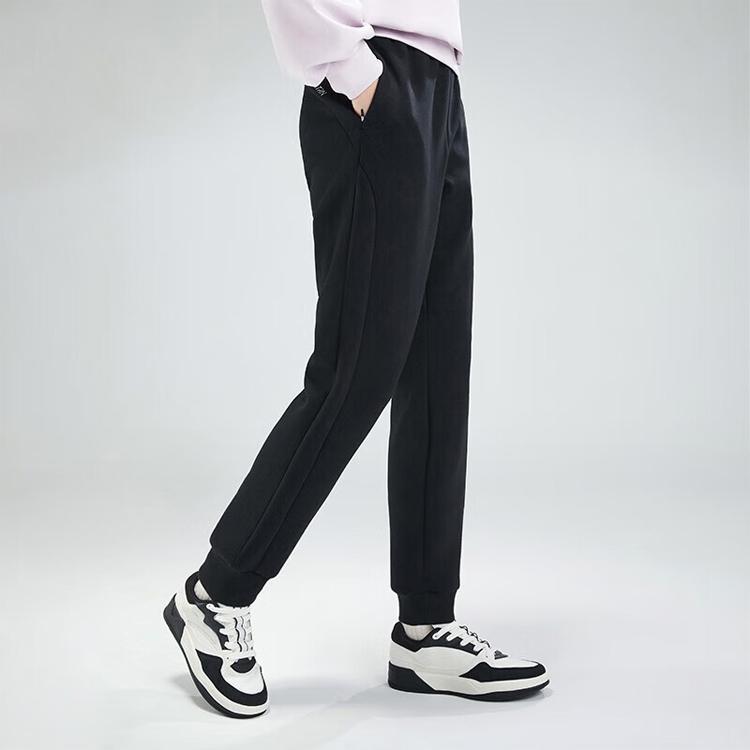 Anta Training Series Solid Color Logo Jogger Pants Women Pants Black 162337322-1