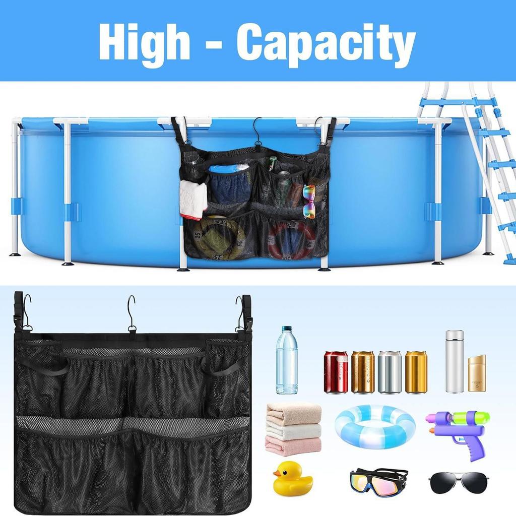 Large Outdoor Hook-Type Pool Toy Storage Bag - Beach & Inflatable Toy Mesh Bag