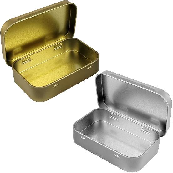 2 Pack Metal Tin Box with Lid,Rectangular Small Storage Container for Watercolor Pen Eraser,Jewelry,Candy,Craft Organize,Mini Portable Box Set
