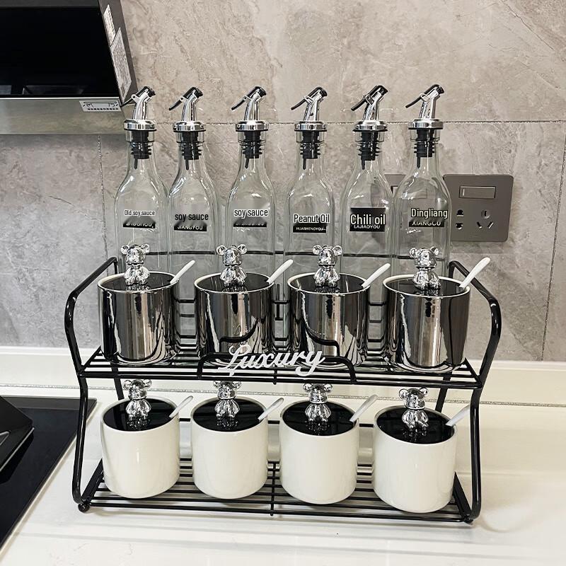 Light Luxury Ceramic Spice Jar Set with Storage Rack