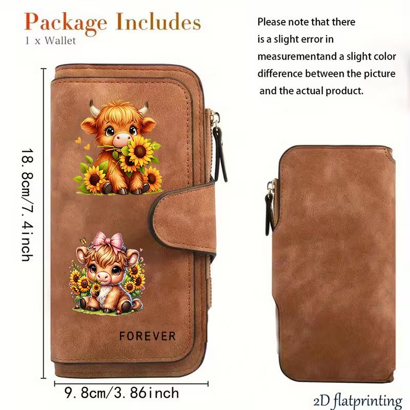 Scottish Highlander Cow Women's Long Wallet Multi-functional Snap Coin Purse Cat Lovers Gift Daily Commute Outdoor Travel Family Use Model 0113PYT