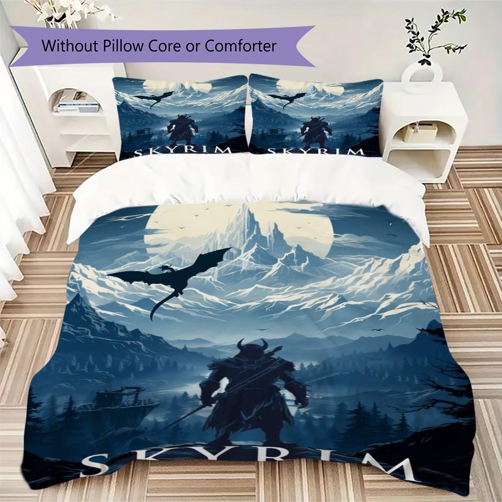 The Elder Scrolls Pattern Bedding,Quilt Set Quilt Cover Pillowcase Home Birthday Gift (1*duvet Cover+2*pillowcase,without core)XSJT0917462