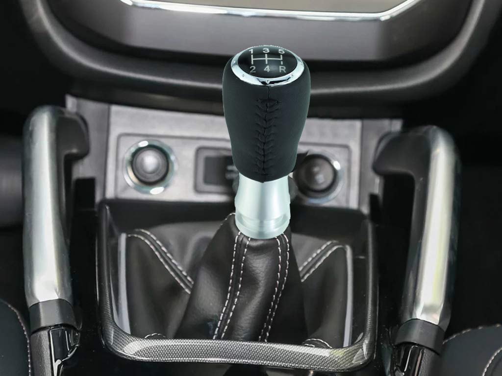 Lunsom Leather Shift Knob for Manual Transmission Vehicles 5-Speed (Black Stitching)