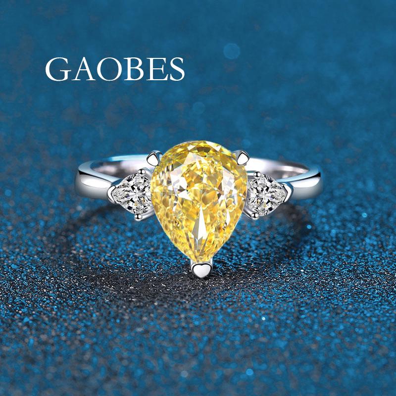 New S925 Sterling Silver Women's Ring, Ice Cut Water Drop Design In Blue, Yellow, Pink, White Colors with Simple Diamond Accents.
