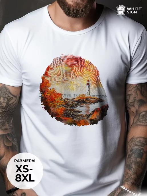 Lighthouse print oversized cotton T-shirt 2XL