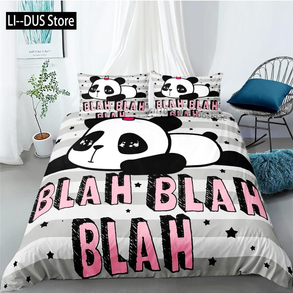 Set da letto Panda Cartone Animato Carino Bambino Bambini Copripiumino Creativo per Ragazzi con Federa Set da Letto King Size per Adolescenti