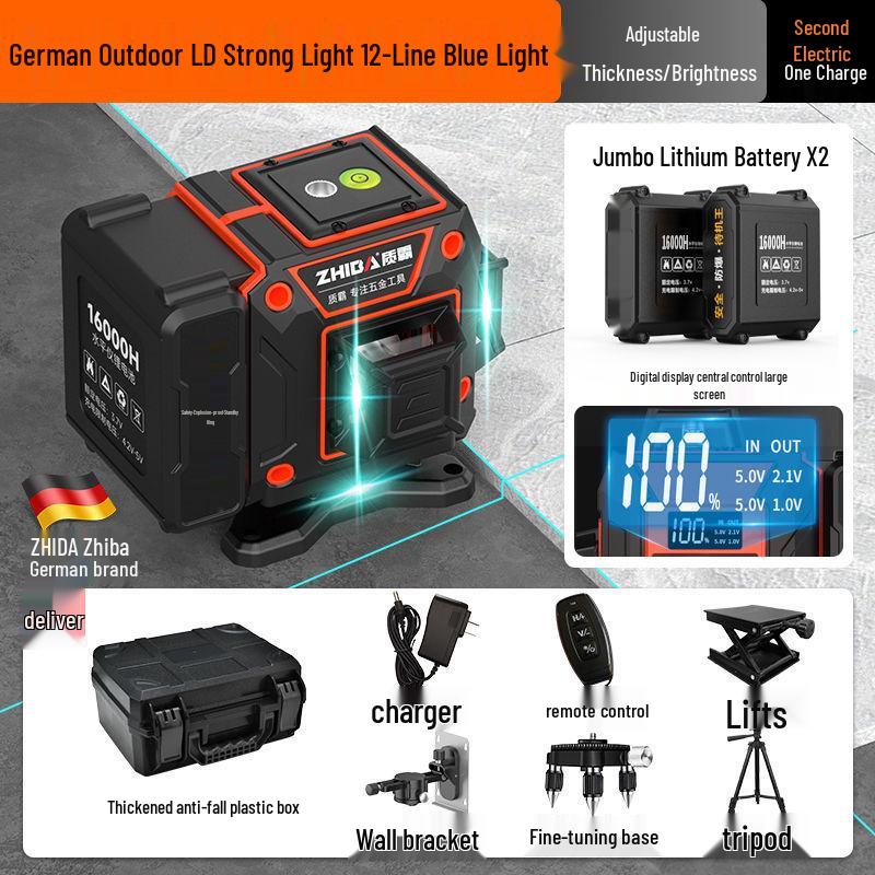 12-Line High Precision Green Infrared Level with Automatic Outdoor Wall Sticking and Self-Leveling