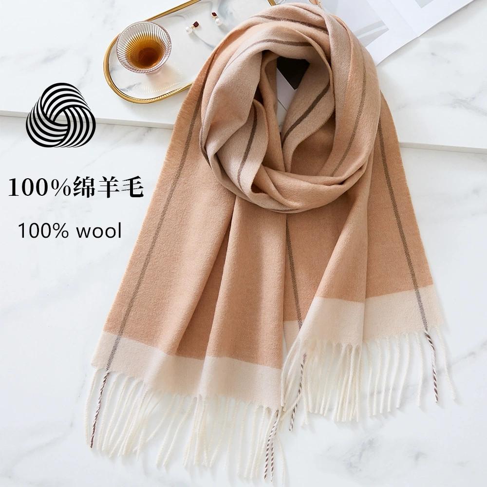 Women 100% Wool Scarf Autumn Winter Vintage Preppy Style Unisex Double Side Wrap Scarves Pashmina Mujer Femme Foulard Shawl Men
