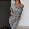 Ladies Sweatshirt Pants 2-piece Set Asymmetrical Strapless Velvet Sportswear Casual Wear Autumn and Winter S-5XL