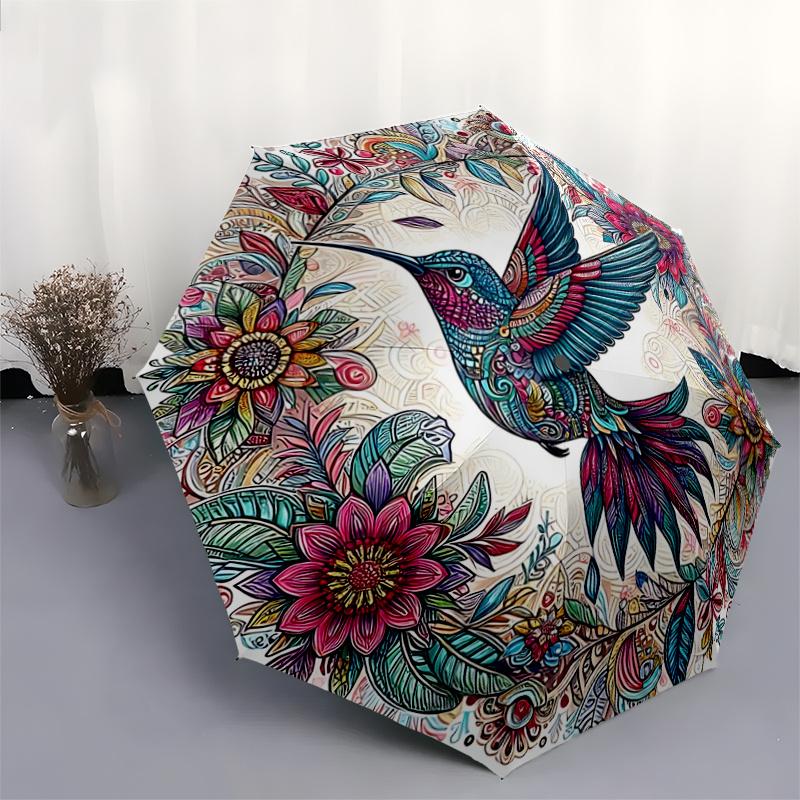 1pc Art Birds & Flowers Cartoon Umbrella, Portable Compact Umbrella, Suitable for Camping, Hiking and Travel A006