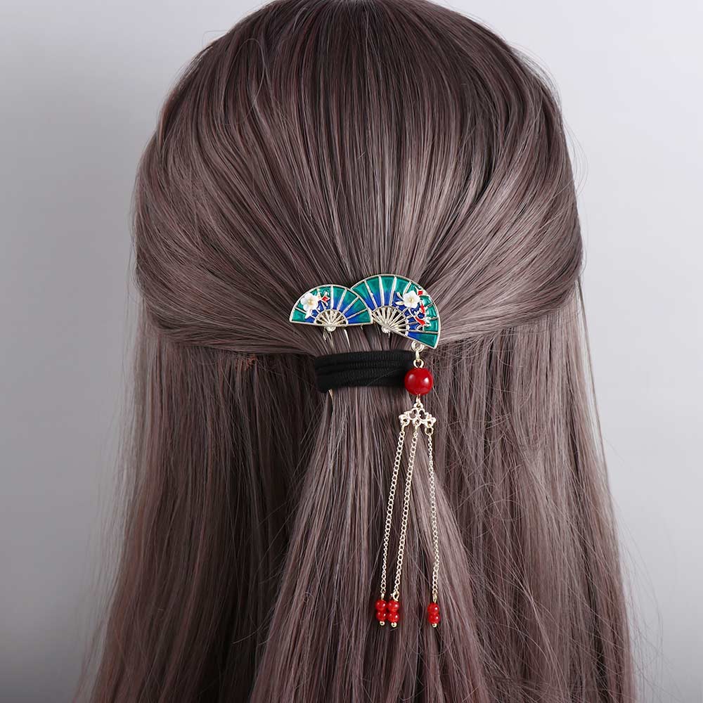 Bun Chignon Decorative Tassel Fan Hair Comb Fan Shape Hairpins Hair Accessories Lady Barrettes