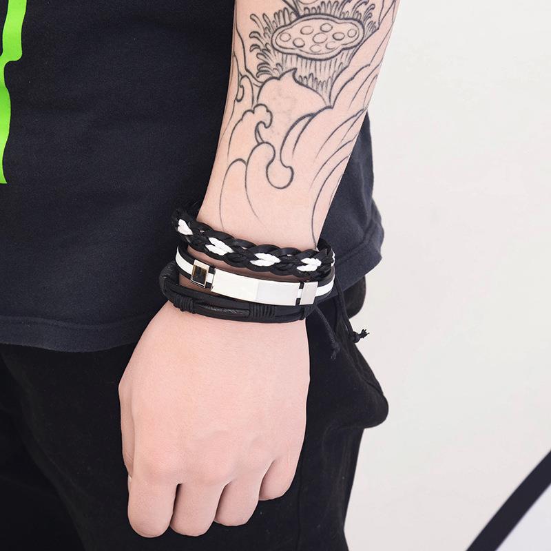 Gemini Genuine Leather Braided Bracelet With Steel Buckle - Unisex Adjustable Wristband Gift - View #7