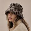 Faux Fur Plush Fisherman Hat Leopard Print Panama Hat Cozy Fluffy Fur Hat  For Women Girls