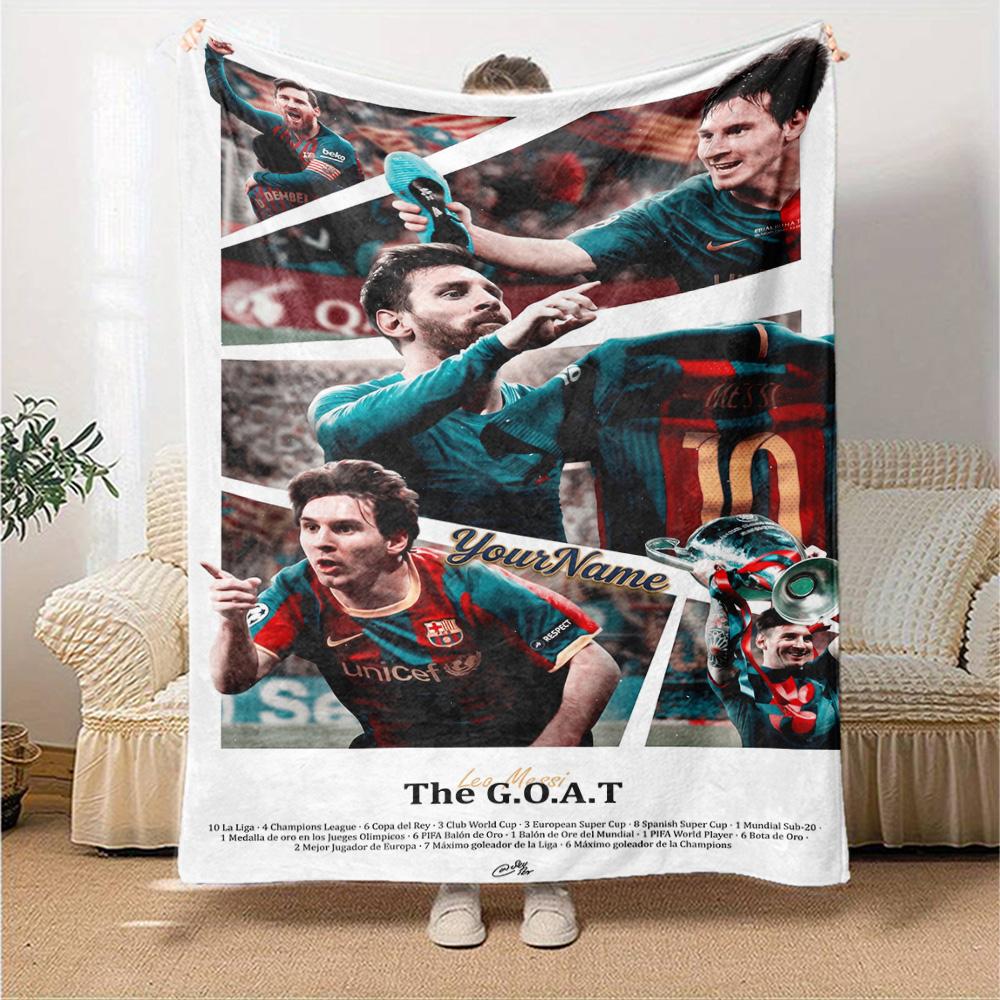Messi Personalized Text Blanket Multi-purpose Customizable Blanket Soft & Cozy Perfect for Bedding Couch Nap Seaside for All Occasions