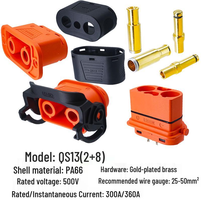 QS13 High-Current 300A Connector for Energy Storage: 2+8 Pin Male-Female Plug for Drones