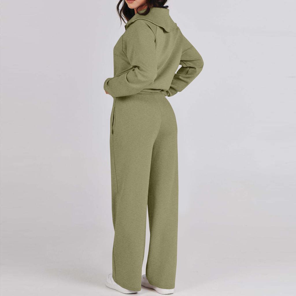 Dámský sportovní oblek podzimní oversized mikina s polovičním zipem tepláky široké nohavice ležérní oblek sportovní oblečení