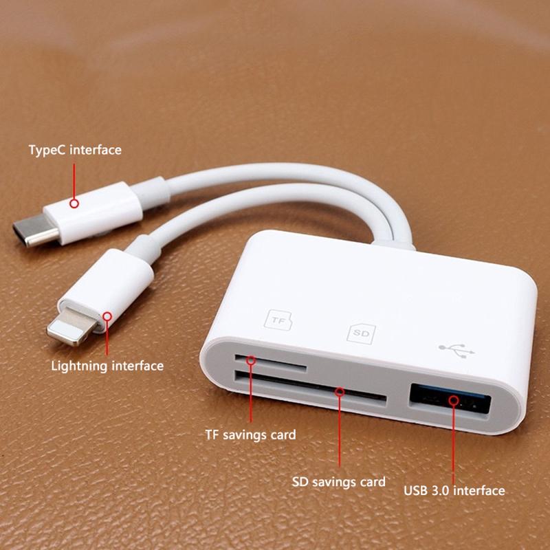 2 In 1 Otg Card Reader Type C Lightning To Sd Tf Memory Card With Usb Charging Port For Macbook Pc Laptop Iphone Cardreader