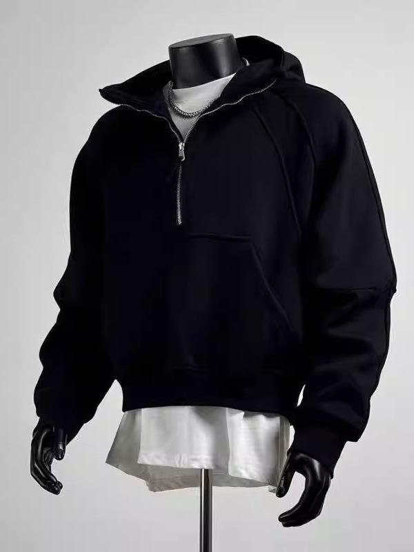 Cleanfit Men's Heavyweight Half-Zip Boxy Patchwork Hoodie