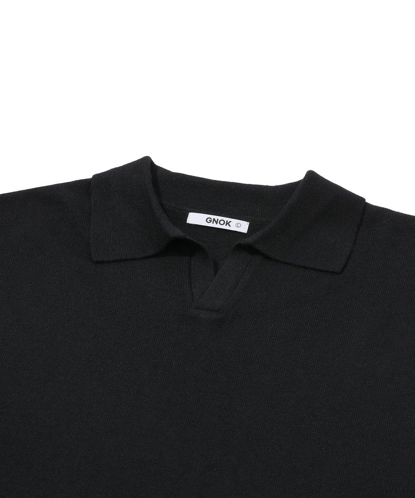 GNOK Silk Collared Short Sleeve Knit [Black]
