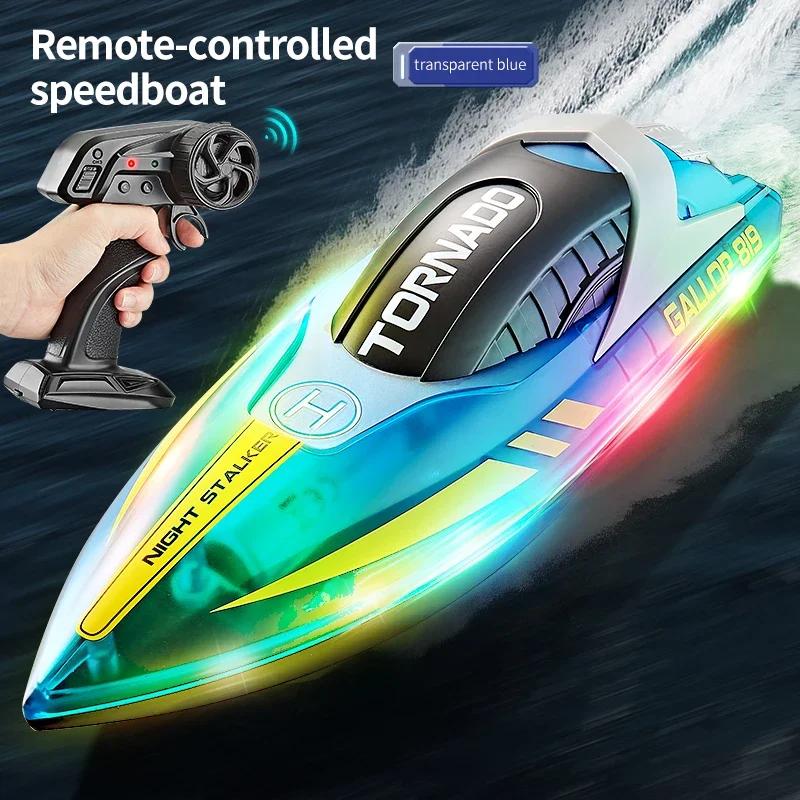 Non-Toxic Rc High Speed Boat High Horsepower 2.4G Racing Waterproof Light Remote Control Speedboat Model Children Outdoor Toy For Children Gift