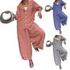 Women's Casual Suit Long-Sleeved Shirt Top Wide-Leg Harem Pant 2-piece Set Autumn Lapel Striped Nine-Point Pant Female Outfit Suit