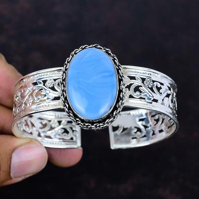Owyhee blauer Opal Edelstein Armreif 925 Sterlingsilber Armspange verstellbarer Armreif anständiger Schmuck handgefertigter Armreif Jubiläumsgeschenke