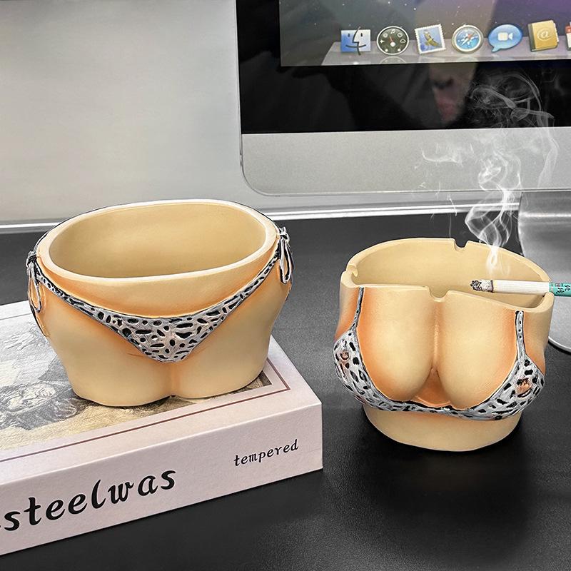 Cartoon Ashtray Sexy Leopard Print Bikini Cigar Ashtray Naked Woman Desktop Storage Container Smoking Accessories