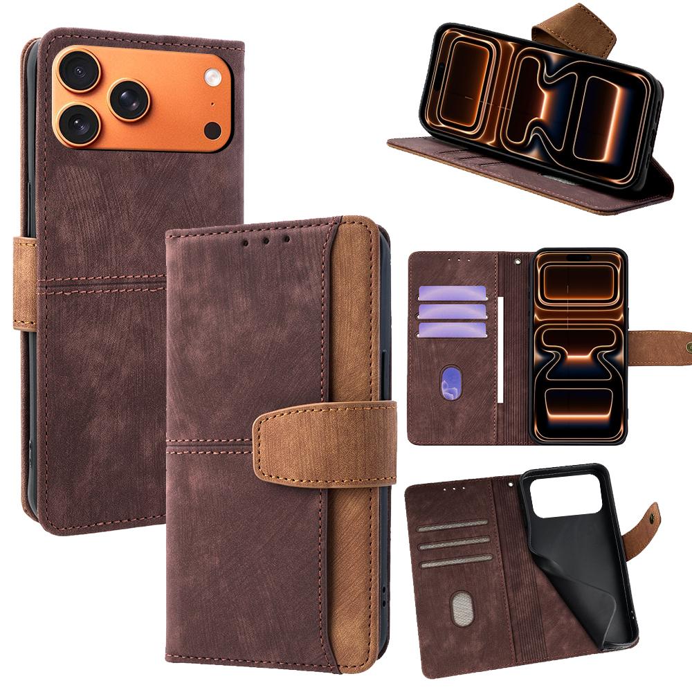 For iPhone 17 Pro Max Case RFID Blocking Color Splicing PU Leather Wallet Phone Cover