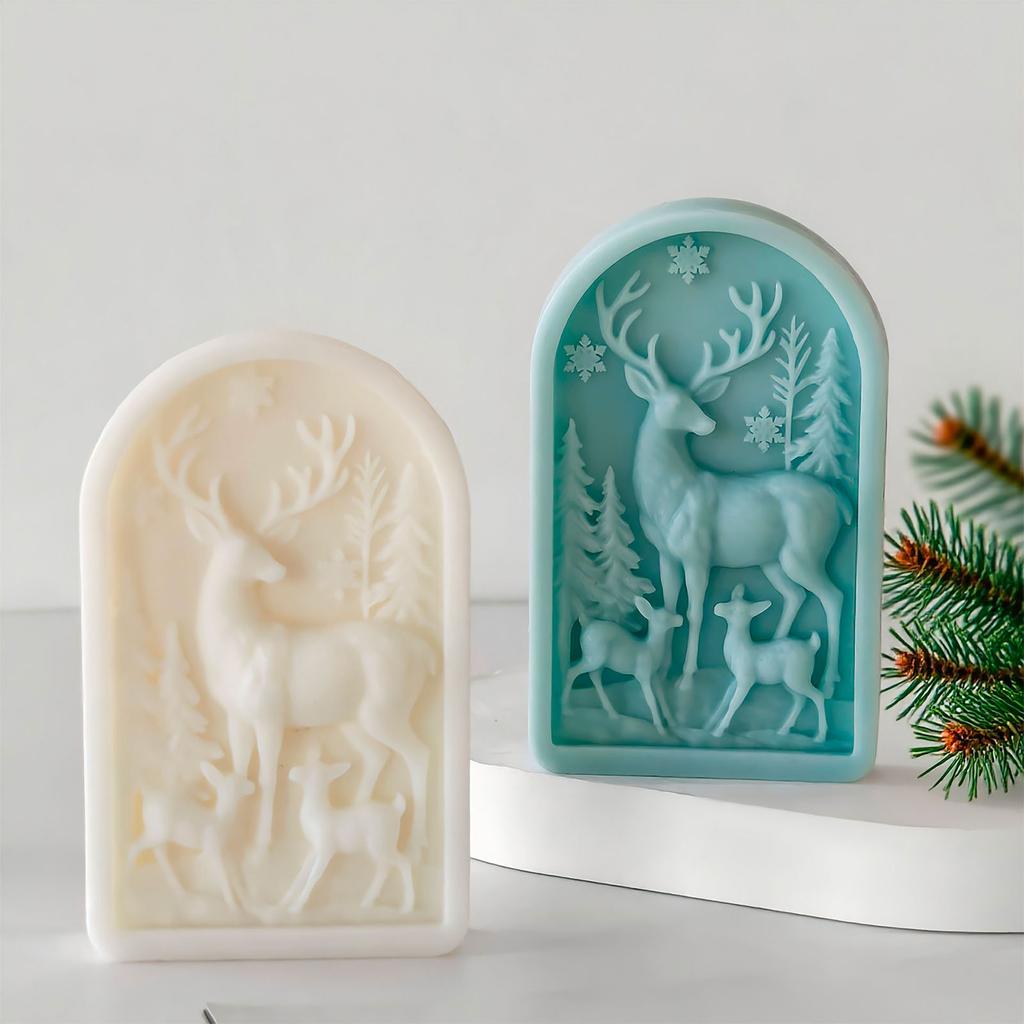 Christmas Reindeer Embossed Silicone Mold Silicone Candle Mould For Handmade Candle Soap Chocolate Holiday Decoration