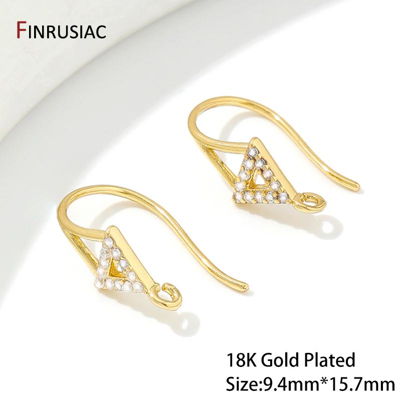 18K Gold Plated Hollow Trianglar Earrings Hooks Ear Wire,Brass French Earring Hook For DIY Women Earring Making Findings 1 Pair