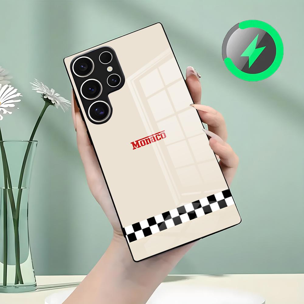 

Monaco Logo Phone Case For Samsung S26 S25 S24 S23 S22 S21 S20 Edge Ultra Plus FE For Magsafe Glass Case Galaxy S24 FE