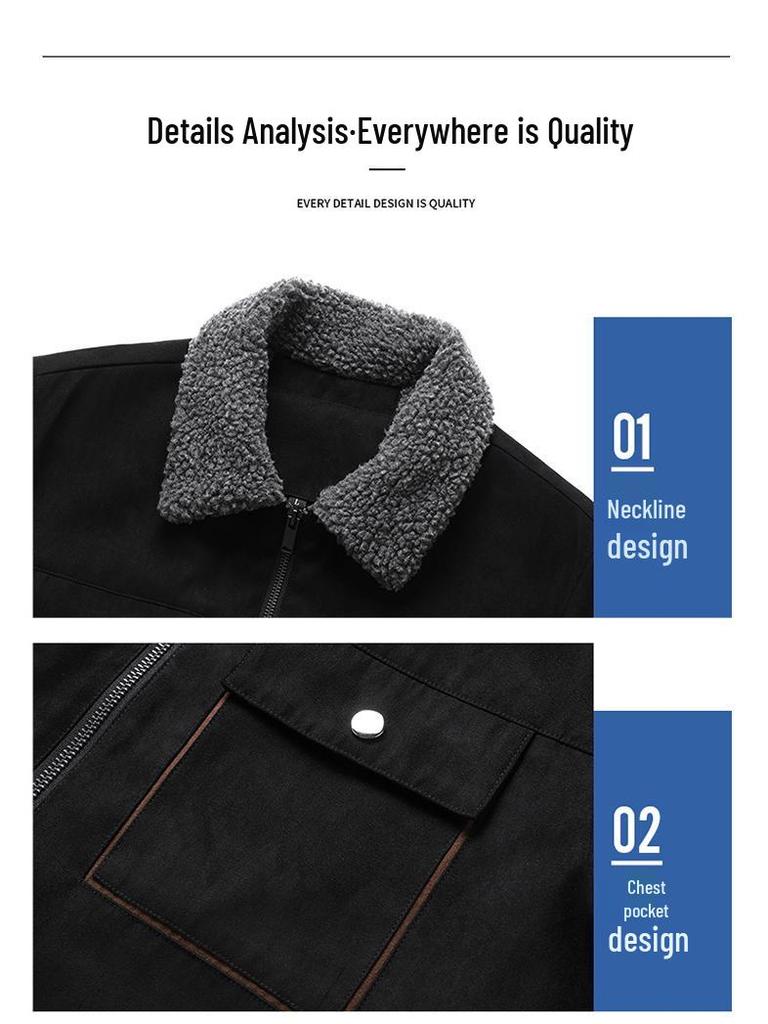 Suede Velvet Men's Lamb Wool Jacket - Thickened Autumn/Winter Coat for Middle-Aged and Elderly