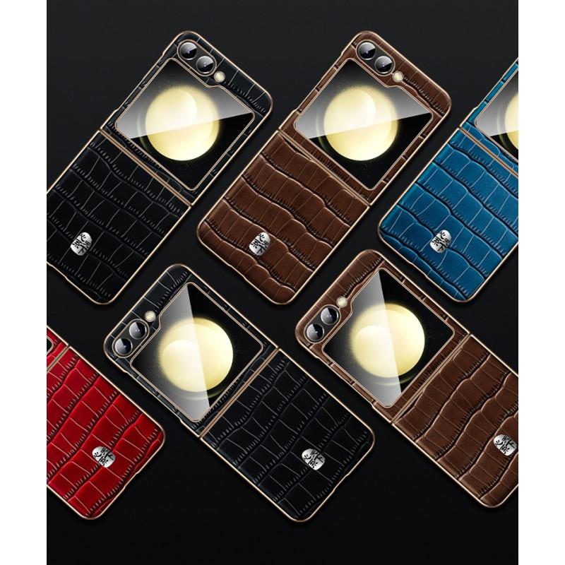 Z Flip 6 Leather Case Crocodile Electroplated Shockproof Protective Cover Foldable Phone