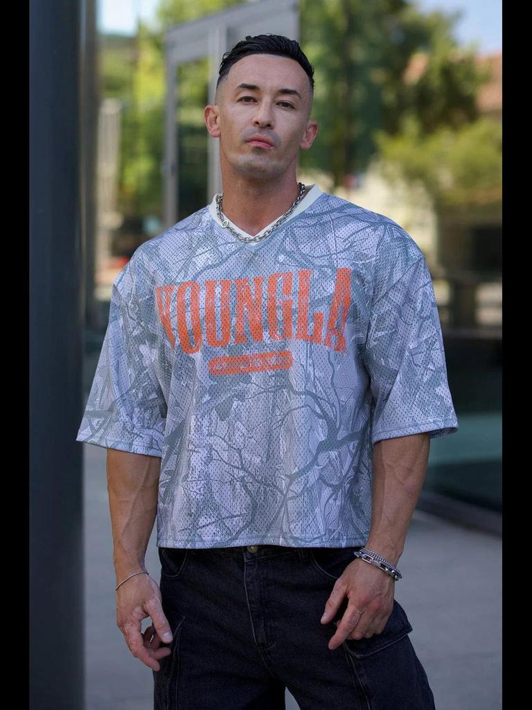 YOUNGLA Men's American Oversized Quick-Dry Mesh T-Shirt for Summer Sports & Fitness